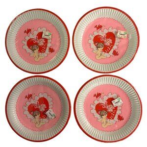 Vintage Reed Valentines Plates 7" Plastic Coated Hearts Baby Shower 8ea Lot Of 4